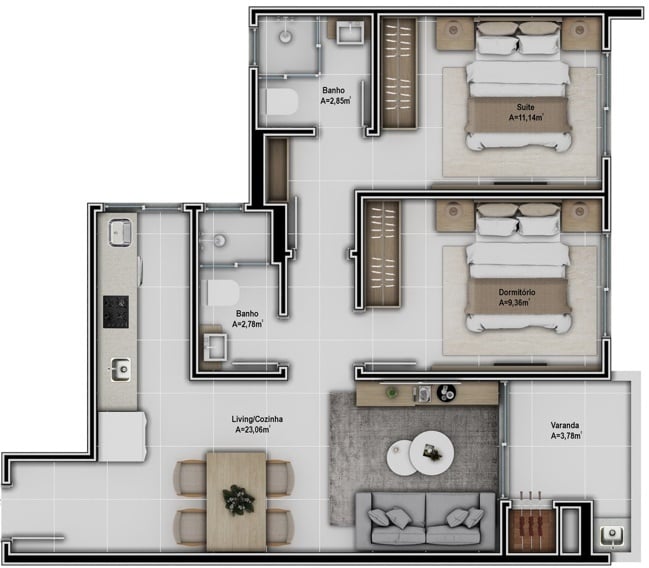 Planta 02 - 2 dorm 62 05m