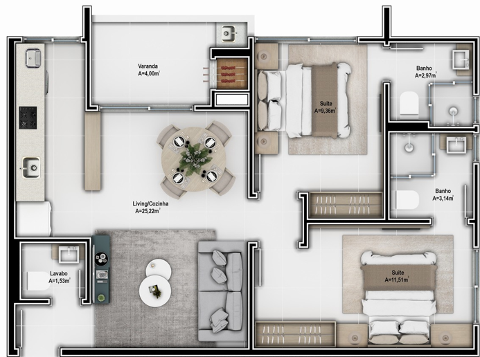 Planta 03 - 2 dorm 67 40m