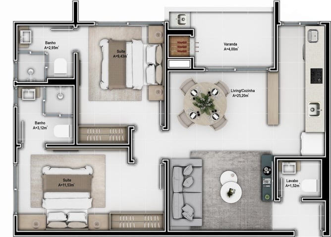 Planta 07 - 2 dorm 66 96m