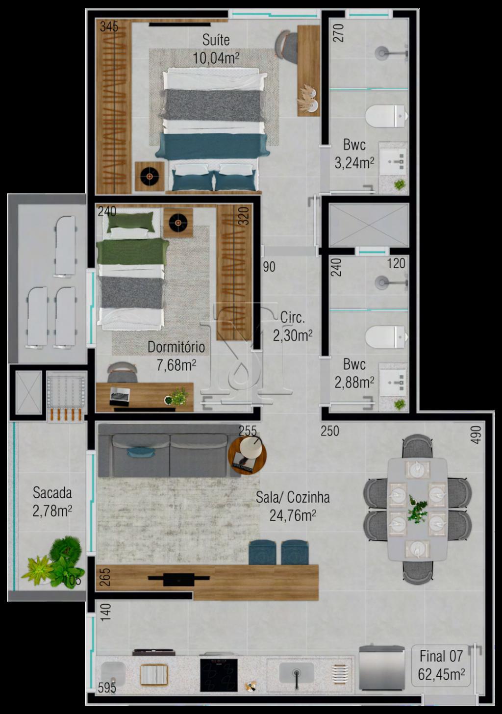 Planta 04 - 2 dorm 62,45m