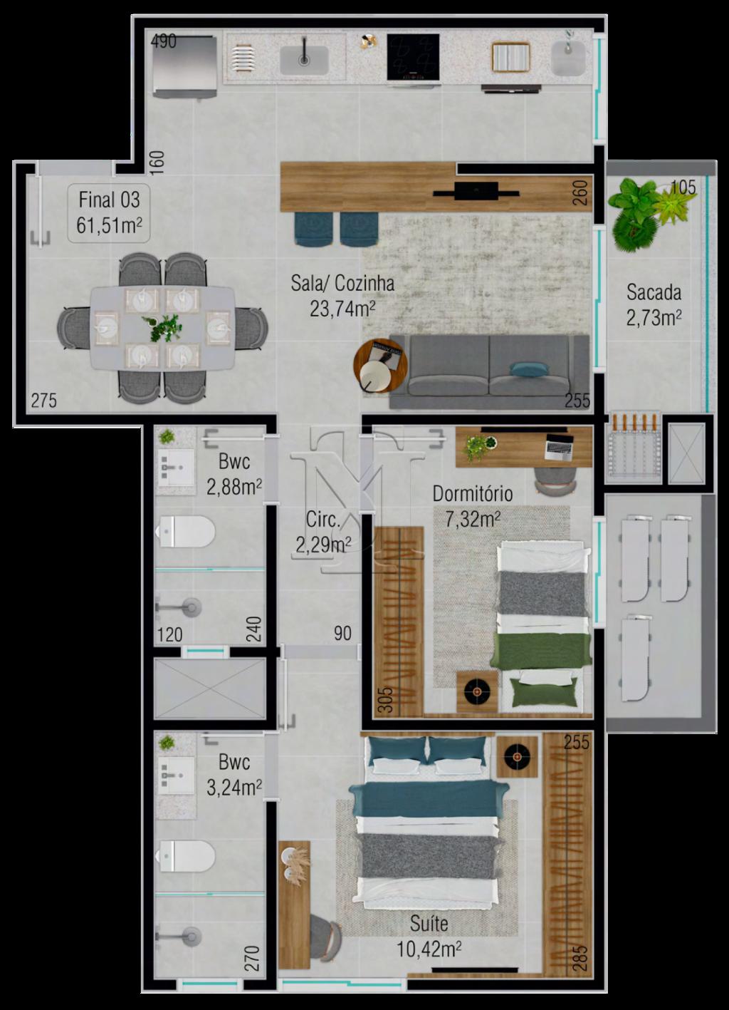Planta 03 - 2 dorm 61,51m