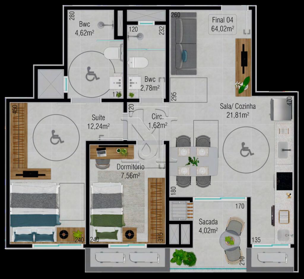 Planta 07 - 2 dorm 64,02m