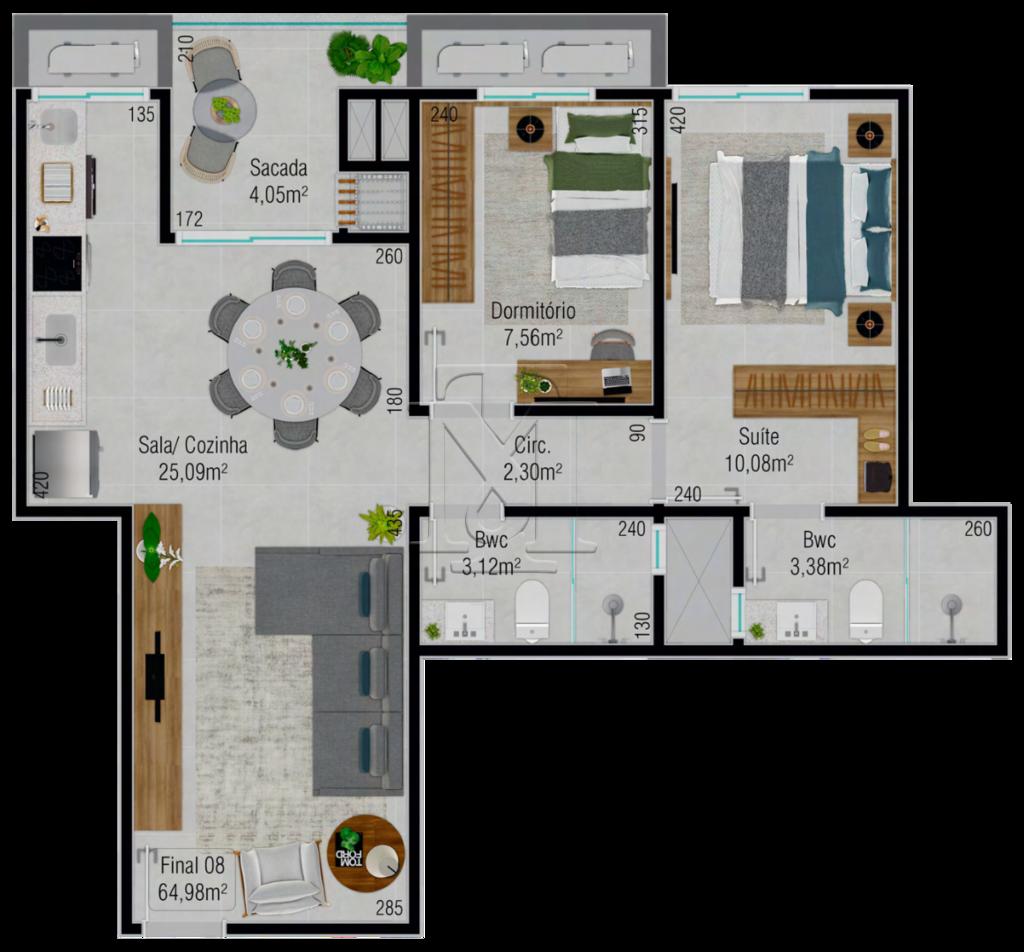 Planta 08 - 2 dorm 64,98m