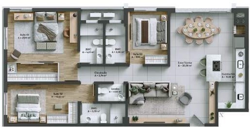 Planta 01 - 3 dorm 119 70m