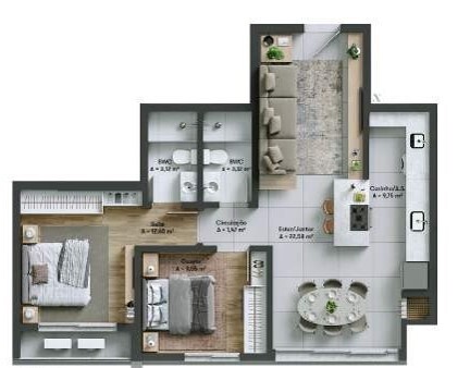 Planta 05 - 2 dorm 73 47m