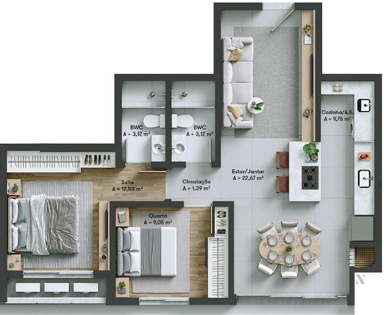 Planta 12 - 2 dorm 73 51m