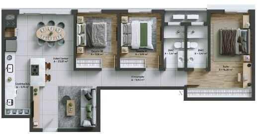 Planta 02 - 3 dorm 95 57m