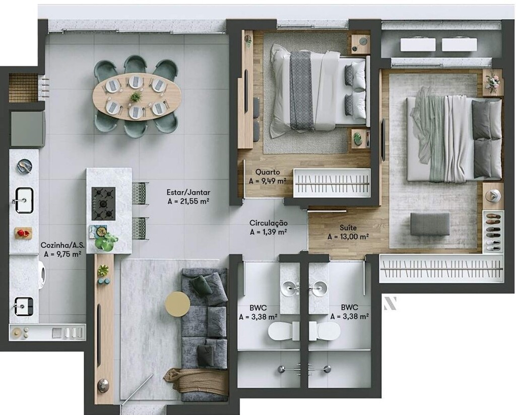 Planta 10 - 2 dorm 73 96m