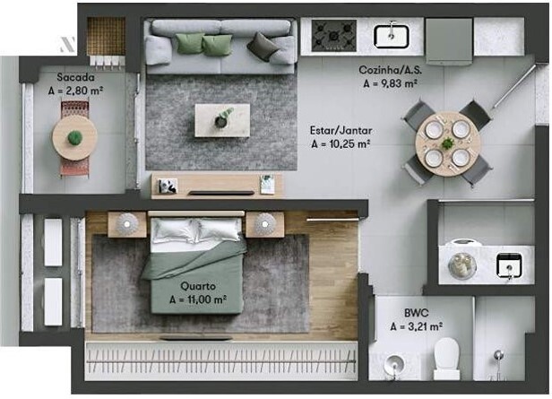 Planta 18 - 1 dorm 44 47m
