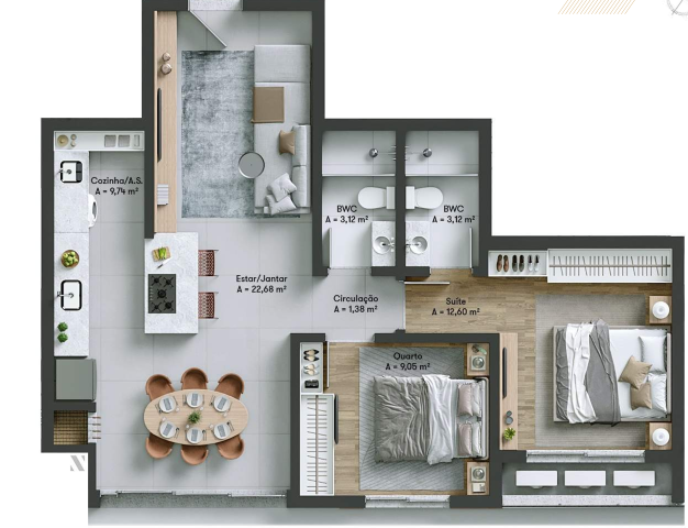 Planta 13 - 2 dorm 73 31m