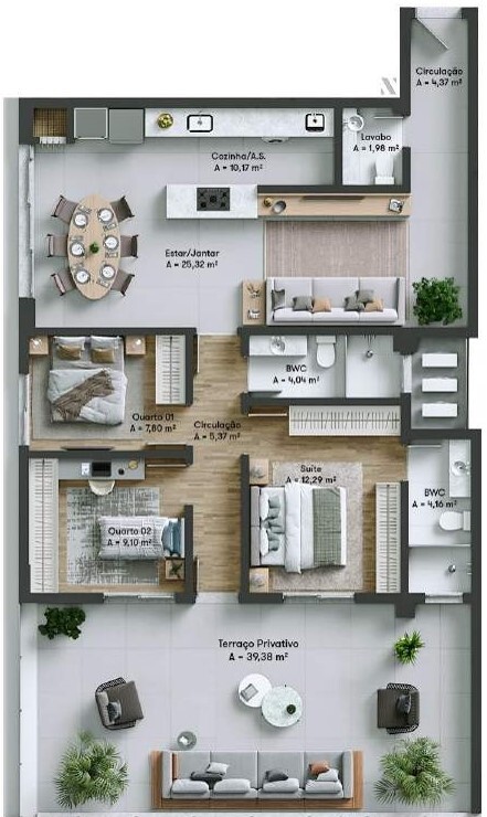 Planta 17 - 3 dorm 139 88m - garden