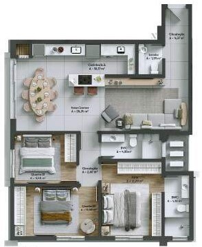 Planta 06 - 3 dorm 100m
