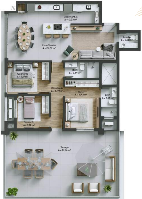 Planta 14 - 3 dorm 146 67m - garden