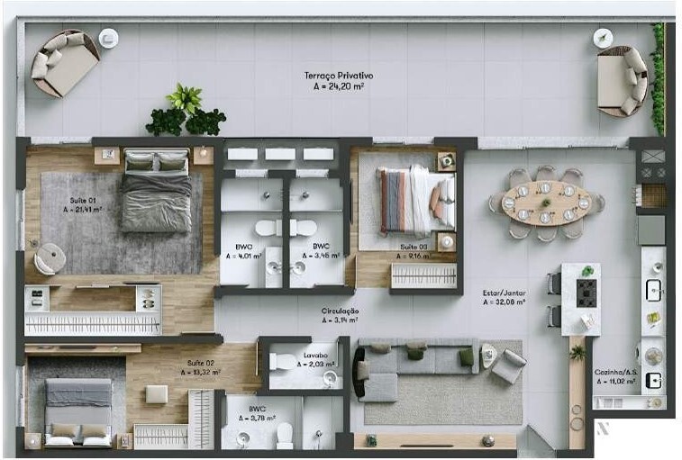 Planta 15 - 3 dorm 144 59m - garden