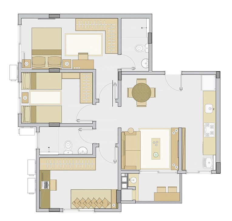 Planta 02 - 3 dorm 69,84m