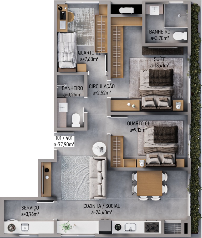Planta 03 - 3 dorm 77,90m