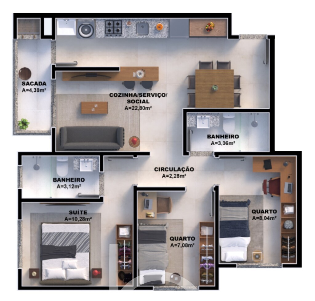 Planta 05 - 3 dorm 69,55m