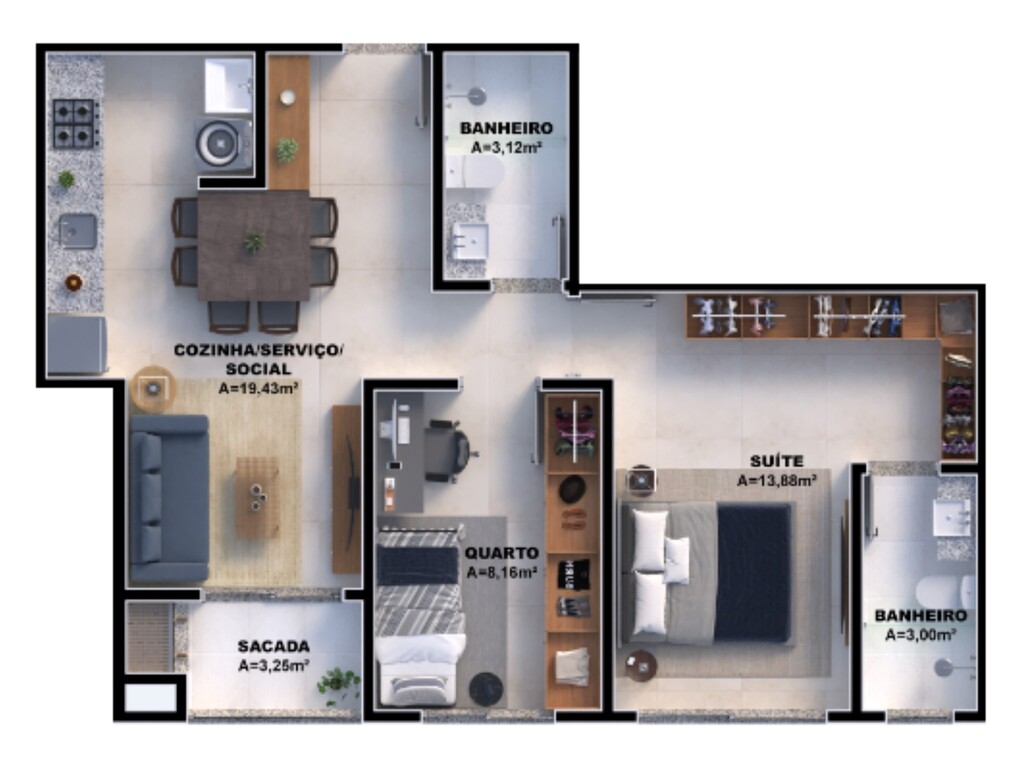 Planta 03 - 2 dorm 59,92m