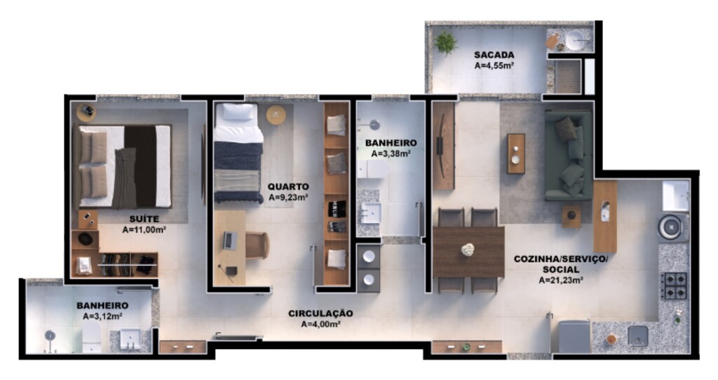 Planta 04 - 2 dorm 64,80m