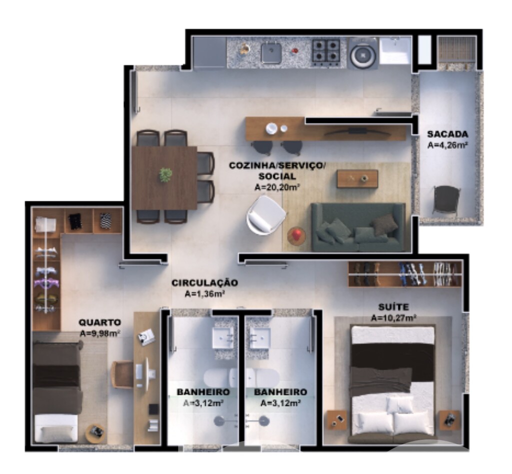 Planta 02 - 2 dorm 59,88m