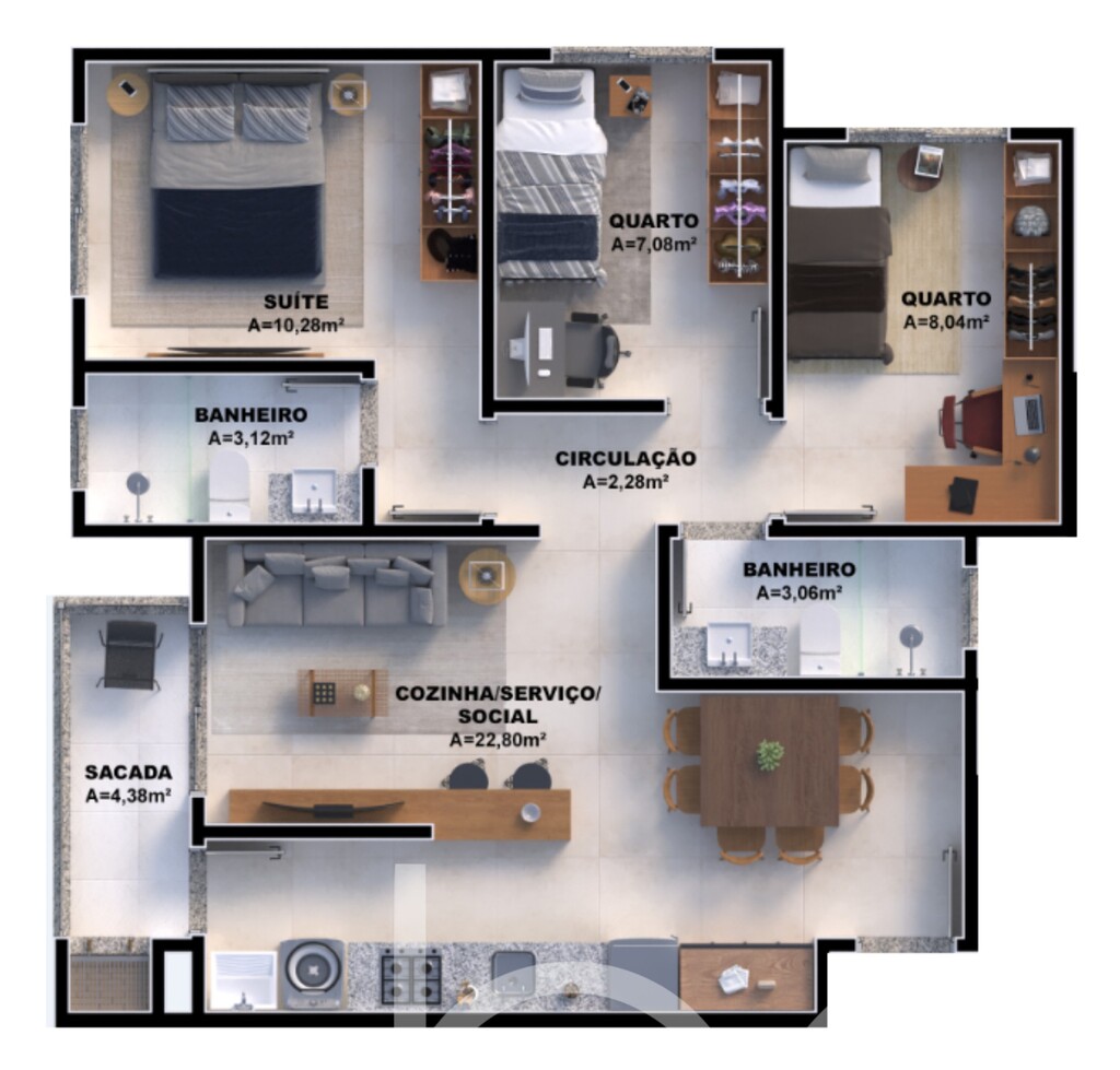 Planta 06 - 3 dorm 69,80m